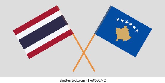 Crossed flags of Kosovo and Thailand. Official colors. Correct proportion. Vector illustration

