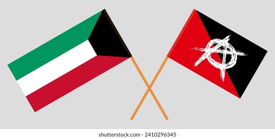 Crossed flags of Kuwait and anarchy. Official colors. Correct proportion. Vector illustration
