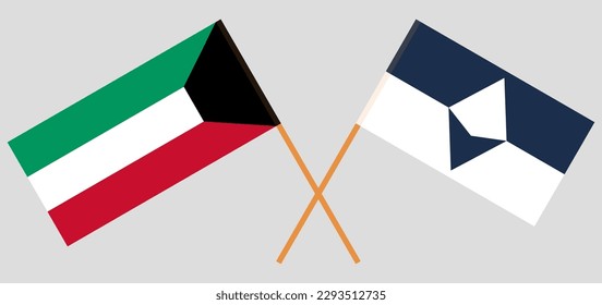 Crossed flags of Kuwait and Antarctica. Official colors. Correct proportion. Vector illustration
