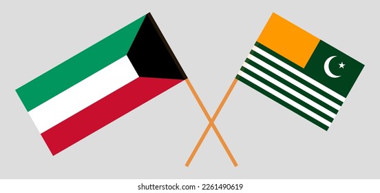 Crossed flags of Kuwait and Azad Kashmir. Official colors. Correct proportion. Vector illustration
