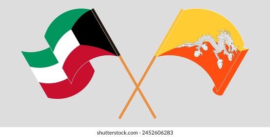 Crossed flags of Kuwait and Bhutan. Official colors. Correct proportion. Vector illustration
