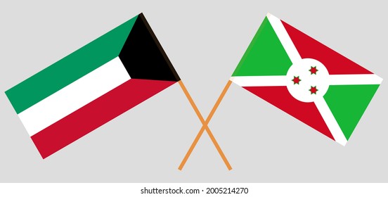 Crossed flags of Kuwait and Burundi. Official colors. Correct proportion