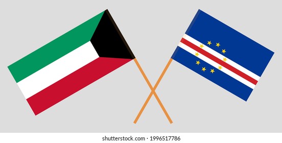 Crossed flags of Kuwait and Cape Verde. Official colors. Correct proportion