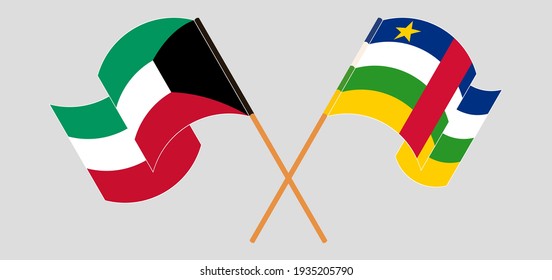 Crossed flags of Kuwait and Central African Republic. Official colors. Correct proportion
