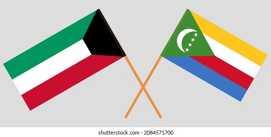 Crossed flags of Kuwait and the Comoros. Official colors. Correct proportion. Vector illustration
