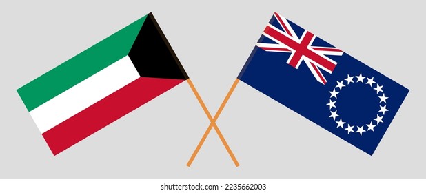 Banderas cruzadas de Kuwait y las Islas Cook. Colores oficiales. Proporción correcta. Ilustración del vector
