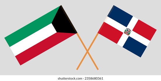 Crossed flags of Kuwait and Dominican Republic. Official colors. Correct proportion. Vector illustration
