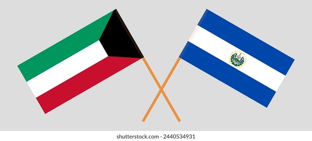 Crossed flags of Kuwait and El Salvador. Official colors. Correct proportion. Vector illustration
