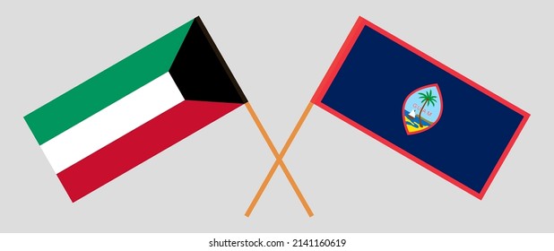 Crossed flags of Kuwait and Guam. Official colors. Correct proportion. Vector illustration
