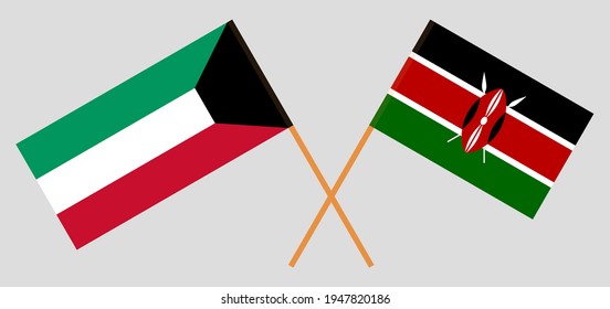 Crossed flags of Kuwait and Kenya. Official colors. Correct proportion