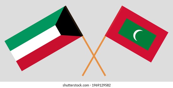 Crossed flags of Kuwait and Maldives. Official colors. Correct proportion