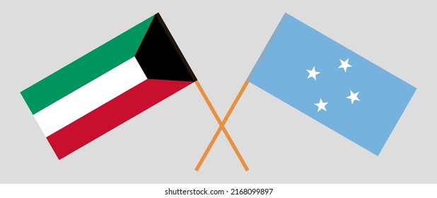 Crossed flags of Kuwait and Micronesia. Official colors. Correct proportion. Vector illustration
