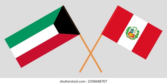 Crossed flags of Kuwait and Peru. Official colors. Correct proportion. Vector illustration
