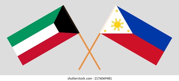 Crossed flags of Kuwait and the Philippines. Official colors. Correct proportion. Vector illustration
