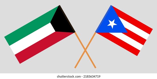 Crossed flags of Kuwait and Puerto Rico. Official colors. Correct proportion. Vector illustration
