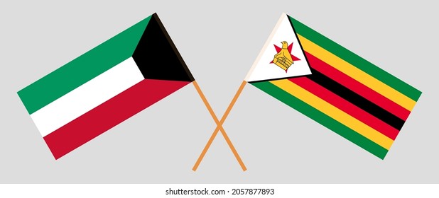 Banderas cruzadas de Kuwait y la República de Zimbabwe. Colores oficiales. Proporción correcta