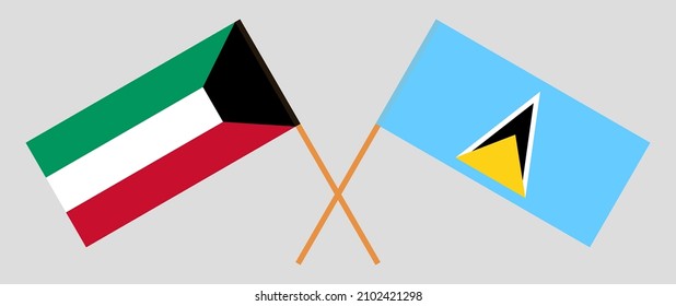 Crossed flags of Kuwait and Saint Lucia. Official colors. Correct proportion. Vector illustration
