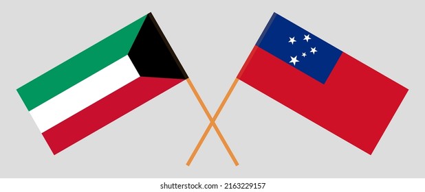 Banderas cruzadas de Kuwait y Samoa. Colores oficiales. Proporción correcta. Ilustración del vector

