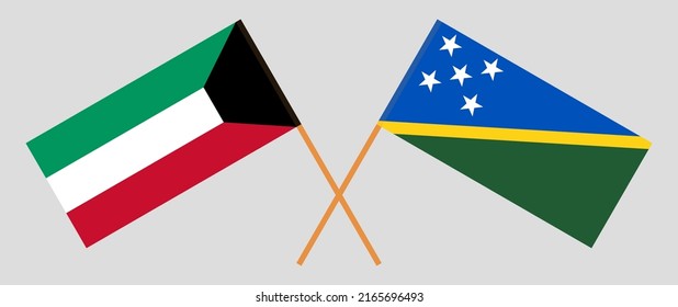 Crossed flags of Kuwait and Solomon Islands. Official colors. Correct proportion. Vector illustration
