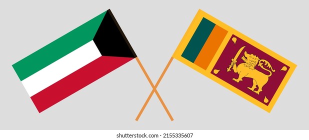 Crossed flags of Kuwait and Sri Lanka. Official colors. Correct proportion. Vector illustration
