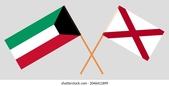 Crossed flags of Kuwait and The State of Alabama. Official colors. Correct proportion