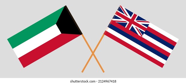 Banderas cruzadas de Kuwait y el Estado de Hawaii. Colores oficiales. Proporción correcta. Ilustración del vector
