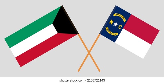 Crossed flags of Kuwait and The State of North Carolina. Official colors. Correct proportion. Vector illustration
