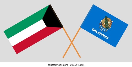 Crossed flags of Kuwait and The State of Oklahoma. Official colors. Correct proportion. Vector illustration
