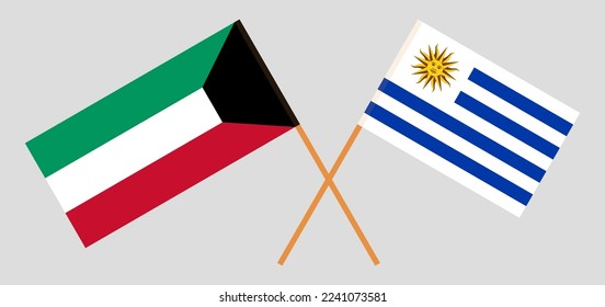 Crossed flags of Kuwait and Uruguay. Official colors. Correct proportion. Vector illustration
