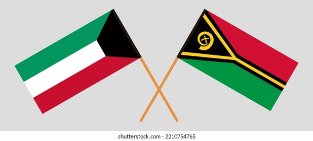 Banderas cruzadas de Kuwait y Vanuatu. Colores oficiales. Proporción correcta. Ilustración del vector
