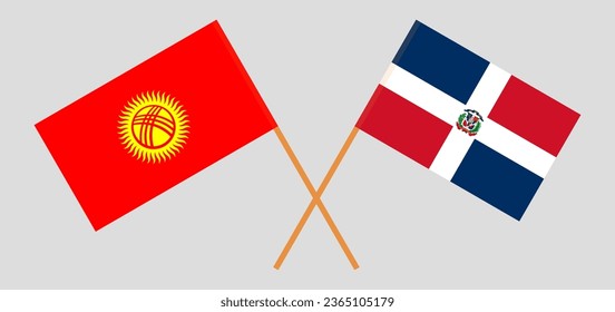 Crossed flags of Kyrgyzstan and Dominican Republic. Official colors. Correct proportion. Vector illustration
