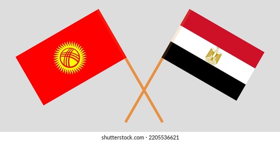 Crossed flags of Kyrgyzstan and Egypt. Official colors. Correct proportion. Vector illustration
