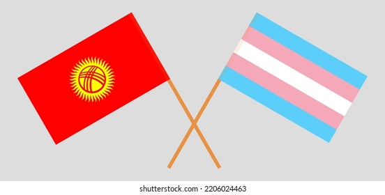 Crossed flags of Kyrgyzstan and Transgender Pride. Official colors. Correct proportion. Vector illustration
