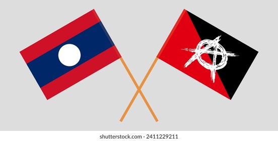 Crossed flags of Laos and anarchy. Official colors. Correct proportion. Vector illustration
