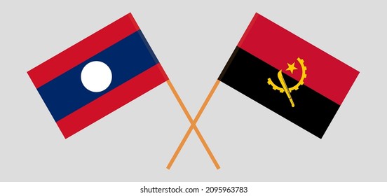 Crossed flags of Laos and Angola. Official colors. Correct proportion. Vector illustration
