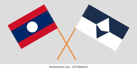 Crossed flags of Laos and Antarctica. Official colors. Correct proportion. Vector illustration
