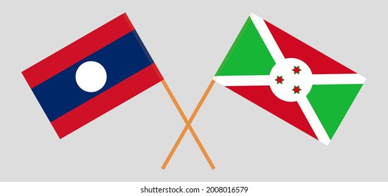 Crossed flags of Laos and Burundi. Official colors. Correct proportion