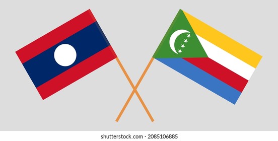 Überquerte Flaggen von Laos und den Komoren. Offizielle Farben. Richtiger Anteil. Vektorgrafik
