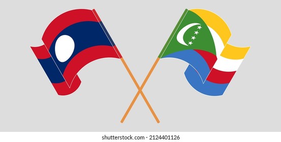 
Überquerte Flaggen von Laos und den Komoren. Offizielle Farben. Richtiger Anteil. Vektorgrafik
