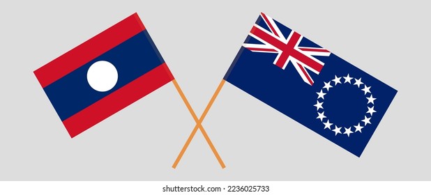 Crossed flags of Laos and Cook Islands. Official colors. Correct proportion. Vector illustration
