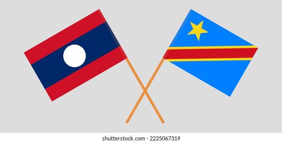 Crossed flags of Laos and Democratic Republic of the Congo. Official colors. Correct proportion. Vector illustration
