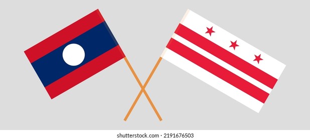 Banderas cruzadas de Laos y el Distrito de Columbia. Colores oficiales. Proporción correcta. Ilustración del vector
