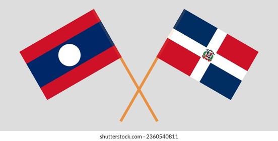 Crossed flags of Laos and Dominican Republic. Official colors. Correct proportion. Vector illustration
