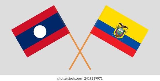 Crossed flags of Laos and Ecuador. Official colors. Correct proportion. Vector illustration
