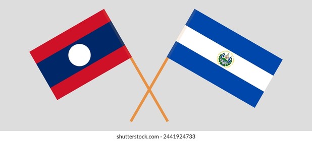 Crossed flags of Laos and El Salvador. Official colors. Correct proportion. Vector illustration
