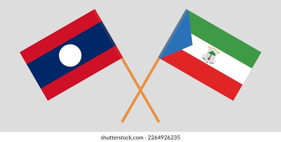 Crossed flags of Laos and Equatorial Guinea. Official colors. Correct proportion. Vector illustration