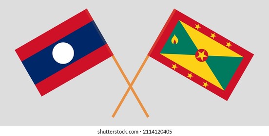 Banderas cruzadas de Laos y Granada. Colores oficiales. Proporción correcta. Ilustración del vector
