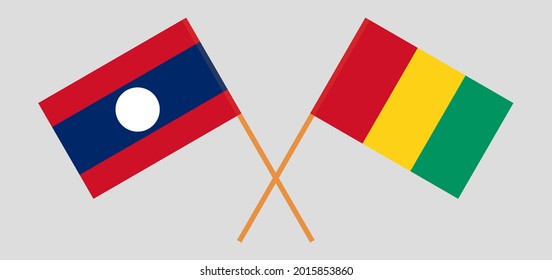 Crossed flags of Laos and Guinea. Official colors. Correct proportion