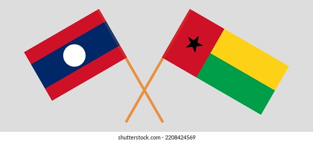 Crossed flags of Laos and Guinea-Bissau. Official colors. Correct proportion. Vector illustration
