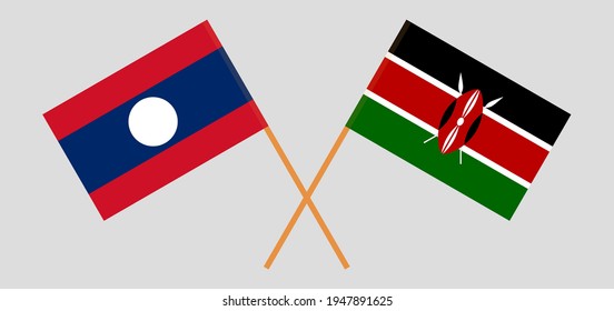 Gekreuzte Flaggen von Laos und Kenia. Offizielle Farben. Richtiger Anteil